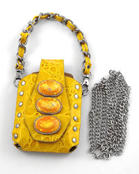 YELLOW / ACRYLIC BEAD / LEATHERETTE / REPTILE SKIN TEXTURE / MAGNETIC CLOSURE / CELLULAR PHONE CASE
