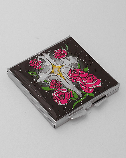 Black pink rose cross Tattoo Compact purse Mirror GIFT  