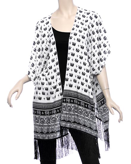 Elephant Pattern and Tassel Trim Ruana Scarf