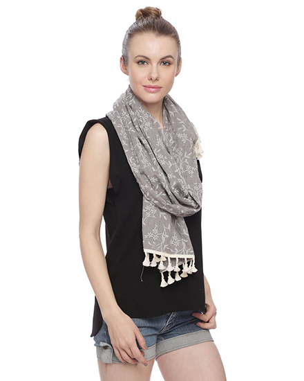 Embroidered with Tassel Scarf