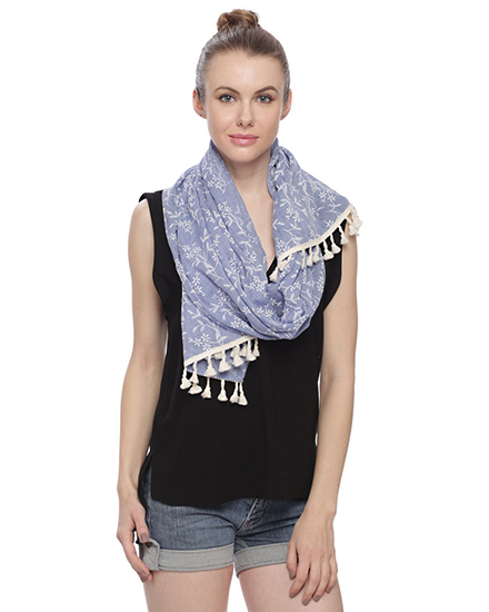 Embroidered with Tassel Scarf