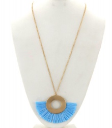 Raffia Pendant Long Necklace & Earring Set