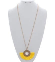 Raffia Pendant Long Necklace & Earring Set